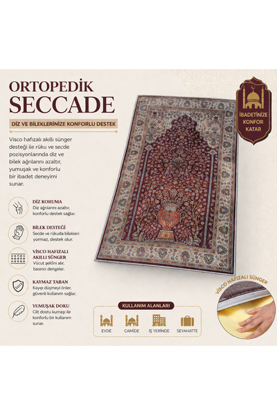 Fabrix Home Secdeyolu Ortopedik Seccade (Kadife Dua kitabı + Zikirmatik Hediy...