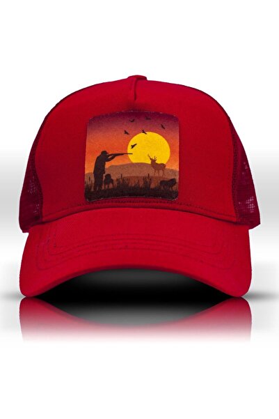 GIFTSOME Gün Batımı Kırmızı Fileli Avcı Beyzbol Şapka Unisex Trucker Cap