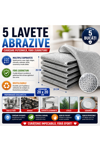 SMARTECH Set 5 Lavete de curățare din microfibră din oțel inoxidabil 25x25 CM
