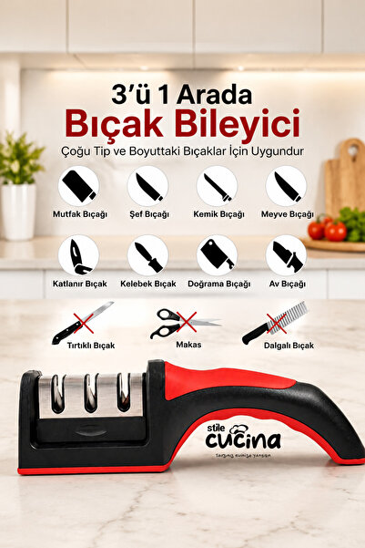 Stile Cucina 3 Açılı Profesyonel Bıçak Bileyici Elmas Seramik Tungsten Çelik ...
