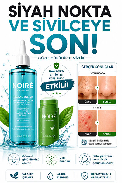 NOIRE PREMIUM 2’li Set Yeşil Çay Özlü Maske + BHA Tonik Siyah Nokta ve Akne T...