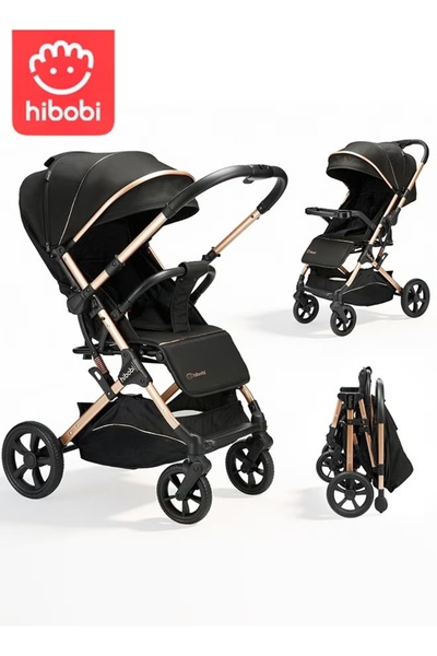 hibobi 3-in-1 Lightweight Stroller: Reversible, Easy Fold, 0-3Y (25kg) - Black