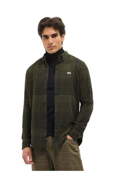 The Bear House Men's Olive with Black Checkered Slim Fit Flannel Casual Shirt...