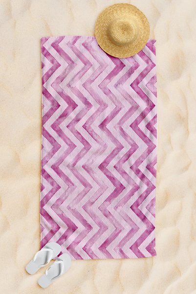 cott land Pink Zigzag Digital Printed Beach Towel