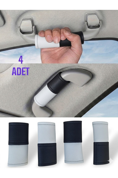 KYLE XM Black and White Car Handle Cover 4 Pieces – Faux Leather Car Roof Han...