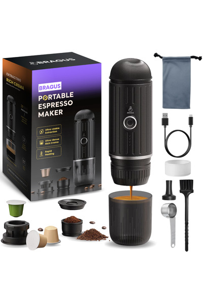 BRAGUS Espressor Portabil 2 in 1, Premium, Cafea Macinata sau Capsule, Reinca...
