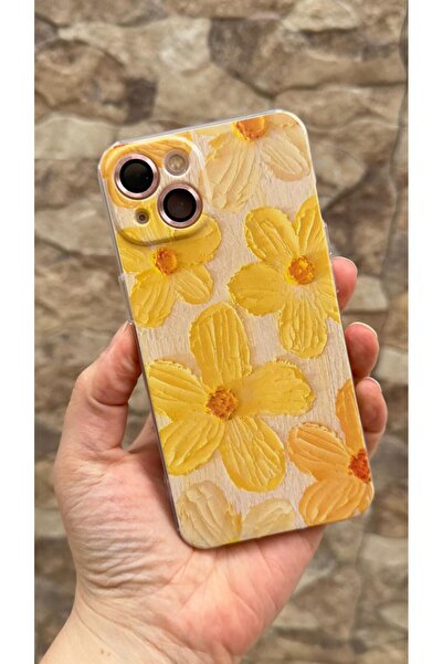 Vip Case iPhone 13 Uyumlu Sarı Çiçek Desenli Şeffaf Darbe Emici Kamera Koruma...