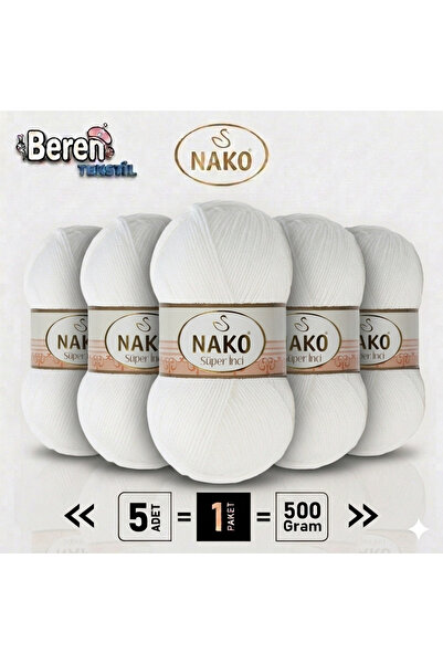 NAKO Super İnci-208 White 5-Pack - 100Gr/250M - Baby Yarn - Anti-Pilling Yarn