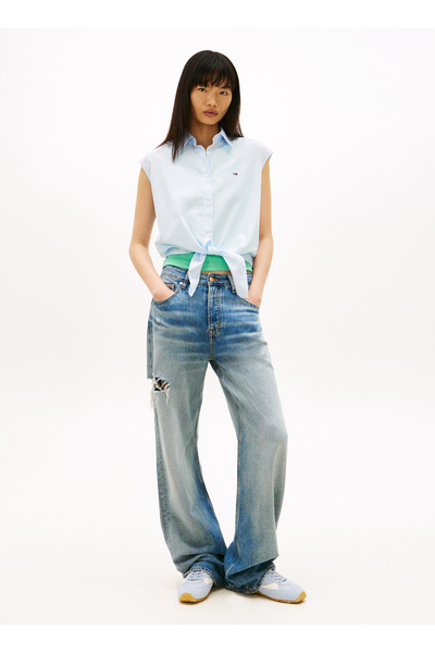 Tommy Jeans Mavi Kadın Gömlek TJW TIE FRONT POPLIN SHIRT