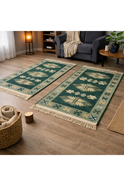 OEM 1+1 Covoare tradiționale, dimensiune 80 x 125 cm, verde și crem, model co...