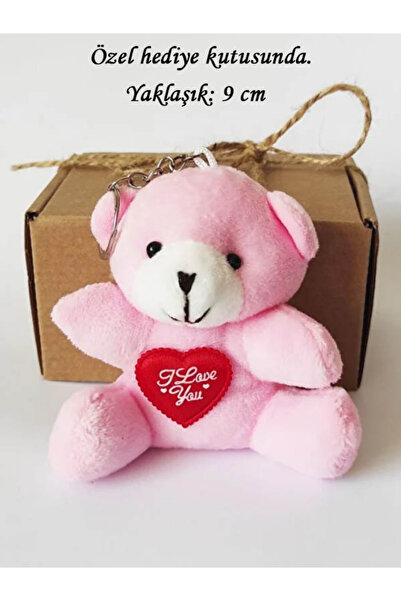 Pink Plush Teddy Heart Bear Keychain with Kraft Box 9 Cm-Bag Ornament-Valentine's Day