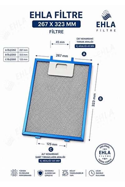 EHLA Filtre 26,7 X 32,3 Cm Kumtell Luxell Dp6 Davlumbaz Filtresi