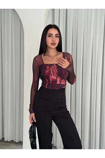 HAKKE Kare Yaka Tül Crop BLUZ