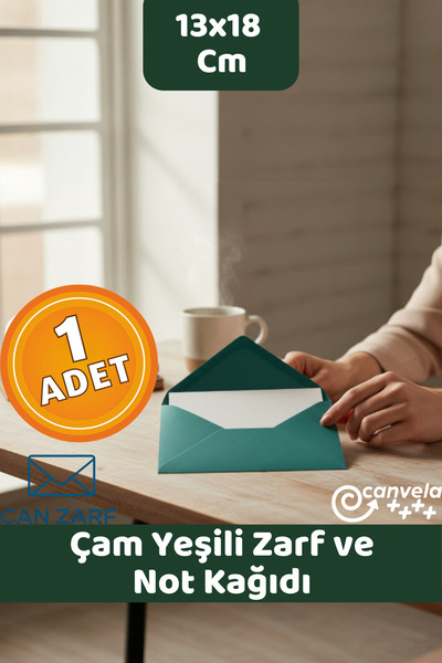 İstisna Çam Yeşili Zarf 13x18 cm ve Not Kağıdı Kartpostal Davetiye Zarfı
