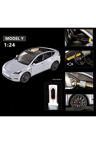 CarStore Tesla Model Y 1:24 Silver Gri Maket Araba