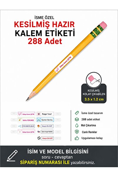Hsn Okul Kalem Etiketi Kesilmiş Kalem Sticker Seti Isimli Okul Etiketi 288 Adet