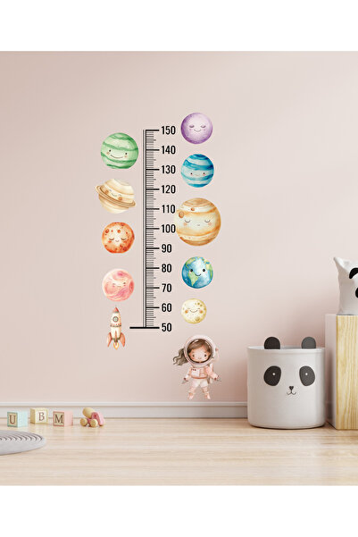 Uzay Temalı Çocuk Odası Kız Astronot Boy Ölçer Duvar Stickerı