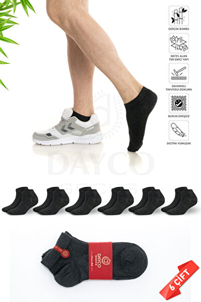 DAYCO Premium Dikişsiz Erkek Bambu Patik Çorap 6'lı Antrasit Set - 41-45 - 10...