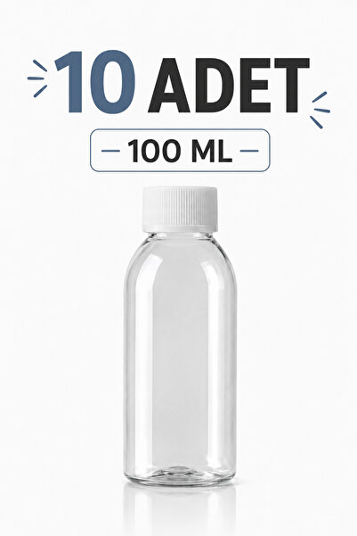 makrobay 10'lu 100 ml Şeffaf Oval PET Şişe Seti – Beyaz Vidalı Kapaklı, Boş P...