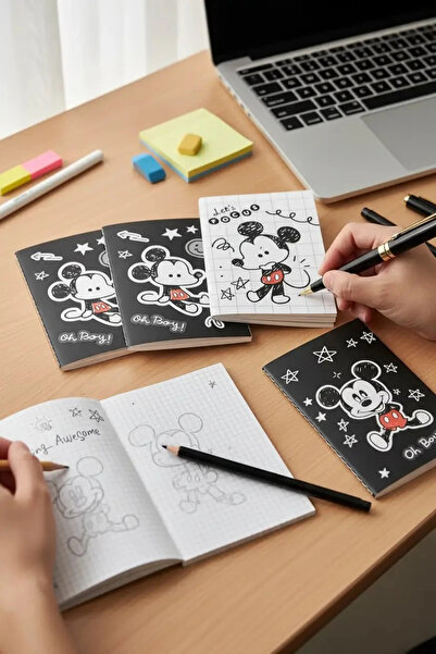 Miniso Disney Lisanslı Mickey Mouse Siyah Beyaz Stil 4'lü Set Çizgili Yumuşak...