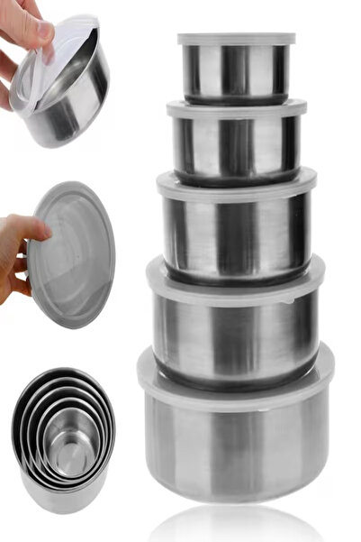 Tor Store 5 Parça Paslanmaz Çelik Kapaklı Saklama Kabı Yemek Beslenme Yiyecek...
