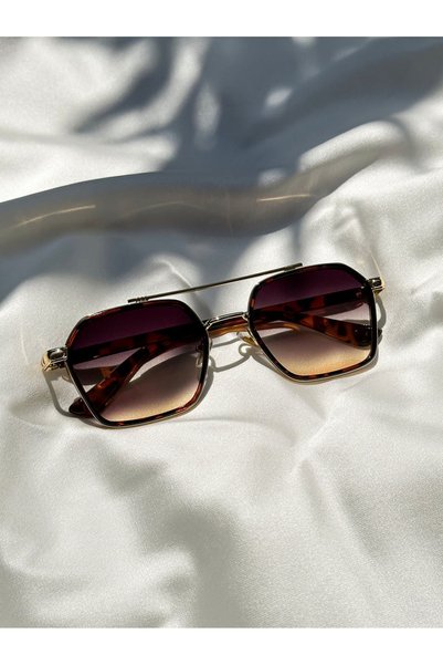 PİYESBOUTİQUE Brooklyn Unisex Leopard Gold Square Women's Men's Uv400 Protected Trend New Season Sunglasses