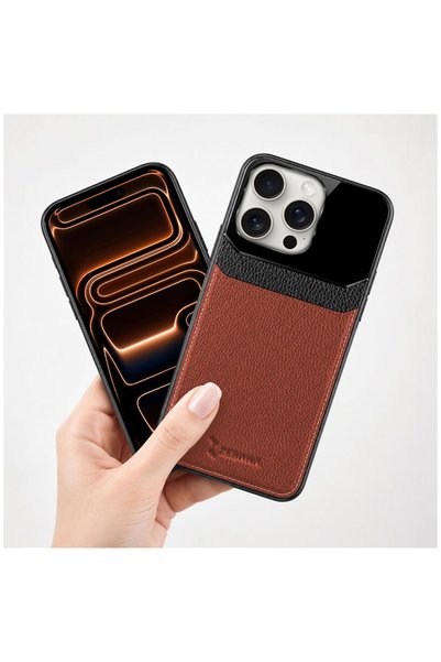 Zebana Apple iPhone 16 Pro Max Compatible Case Zebana Lens Leather Case Brown
