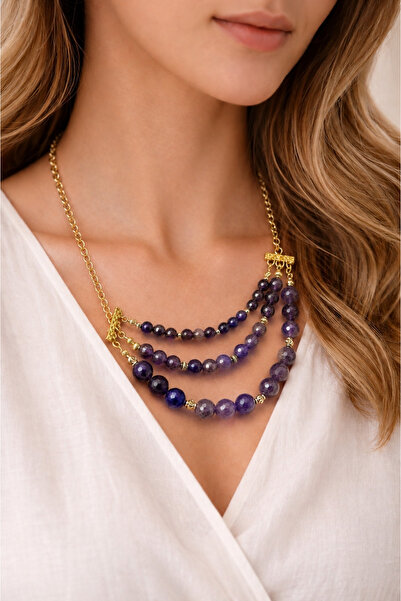 Camellie KY Jewels Amethyst Drape | A Kalite Fasetli Doğal Taş Ametist Katman...