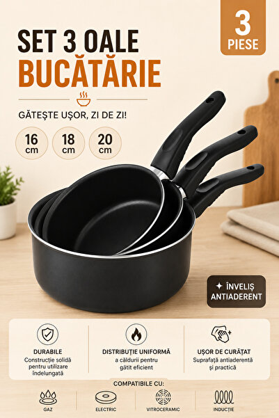 OEM HomeRoy – Set 3 Oale Bucătărie (16 cm, 18 cm, 20 cm)