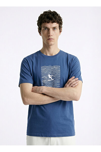 Discovery Expedition D6SM-TST3785 İndigo Bisiklet Yaka Relaxed Fit Erkek T-Shirt