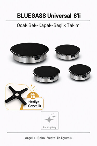 BLUE GASS BLUEGASS OVAL PARLAK 8'li Ocak Bek-Kapak-Başlık Takımı ARÇELİK-VEST...