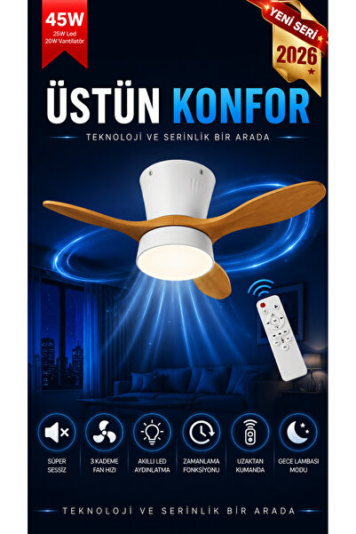 Goes Modern Led Işıklı Tavan Vantilatörü 3 Renk Işık 3 Kademe Hız Sessiz Beya...