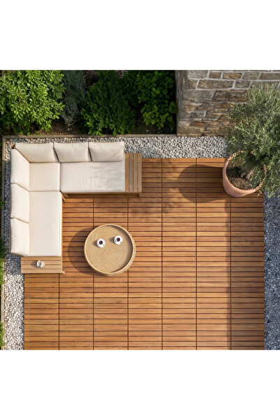 Afro Garden Bahçe Ahşap Deck Döşeme Karosu - Teak Ağacı 50x50 cm Yer Döşemesi...