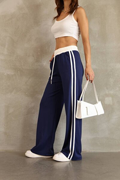 SUN STYLE Modal Soft High Waist Striped Palazzo with Pockets