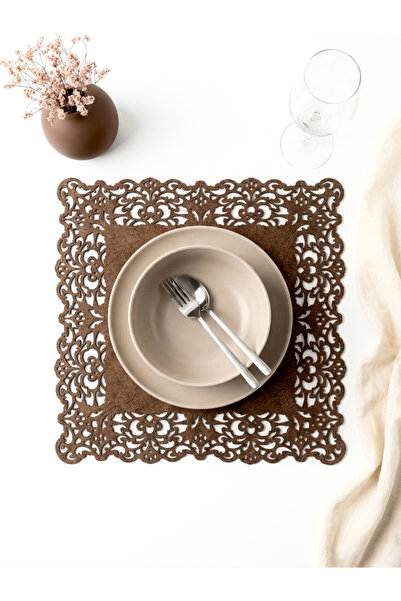 Ergüven Home Set de 6 suporturi americane din țesătură maro din piele intoars...
