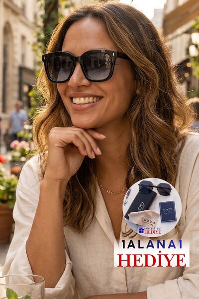Lozzo نظارات شمسية نسائية UV400 كبيرة الحجم مصنوعة من الزجاج الأسود المربع 23...