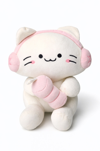 Ecrou Decorative Cat Plush Toy with Earphone Detail
