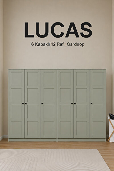 midoser Lucas 6 Kapaklı, 12 Raf Bölmeli, Askılıklı Geniş Elbise Dolabı, Gardı...