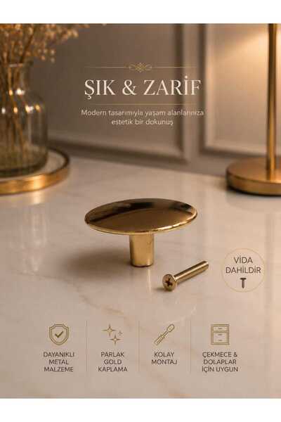 GOLDKULP Premium Gold Yuvarlak Düğme Kulp - 35mm-Modern Altın Sarısı Ağır Zam...