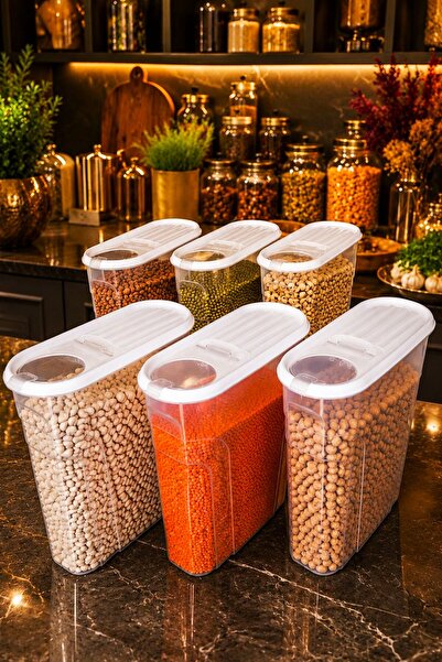 new rise 6 ADET 6 Litre Erzak Bakliyat Saklama Kabı Kiler Box 6 'lı Set Lüks Şık Kutu BEYAZ
