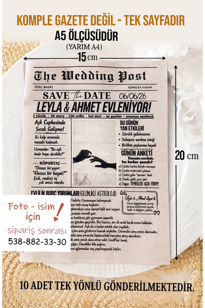 Pankart Evi Wedding Post Gazete Sayfası 10 adet A5 Kişileştirilebilir - Bekarlığa Veda - Bride to be - Düğün