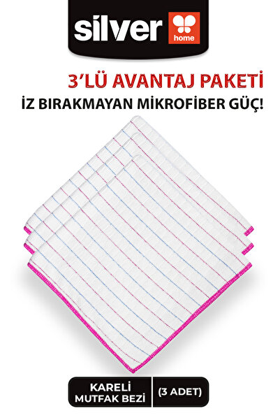 SİLVER HOME 40x40 cm Overloklu Mutfak Bezi Çizgili Kareli Pembe Emici Temizli...