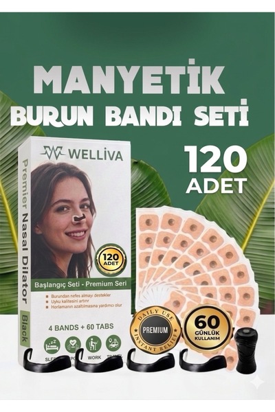 welliva Premium Mıknatıslı Burun Bandı Seti – 120 Adet (60 Çift) Horlama Azal...