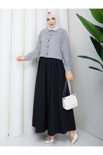 RACE FASHİON cu dungi cămașă și cu pliuri fustă Set Hijab RC9024