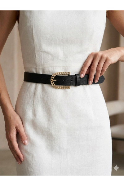 Zoula Women's Belt Gold Chain Patterned Buckle Faux Leather Belt Waist Belt C...