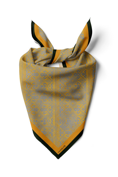 Modabutik G53 Kadın Turuncu Geometrik Desenli 50x50 Bandana DG01645-2
