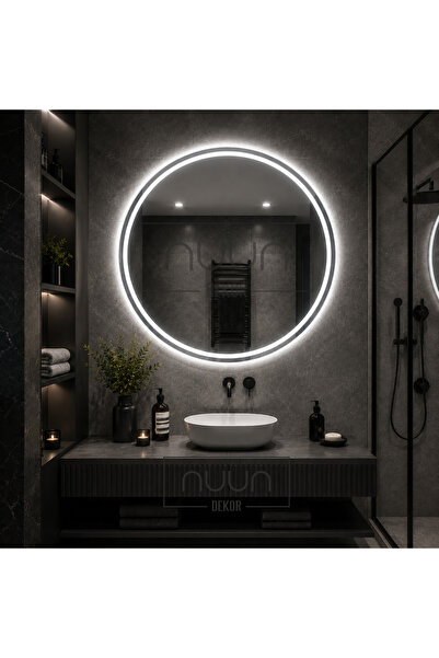NUUN DEKOR 90cm Beyaz Ledli - Kumlamalı - Banyo Aynası (trafolu)