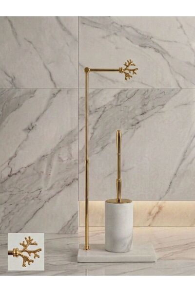 THK STORE Mermer Banyo Seti 2'li,WC Fırçalık,Doğal Taş Mermer WC Kağıtlığı
