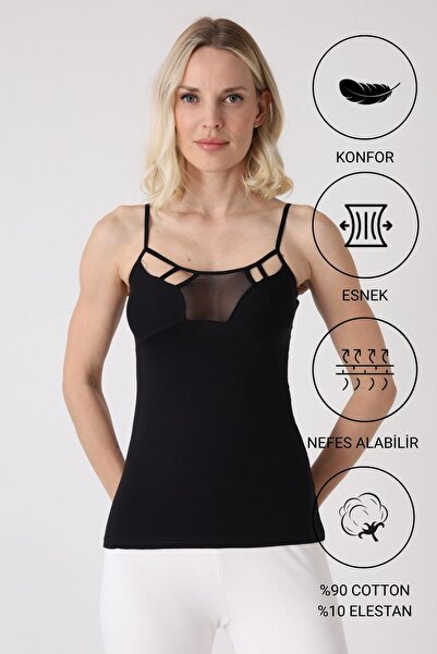 Altınay Women's Chiffon Detailed String Strap Tank Top - 90% Cotton