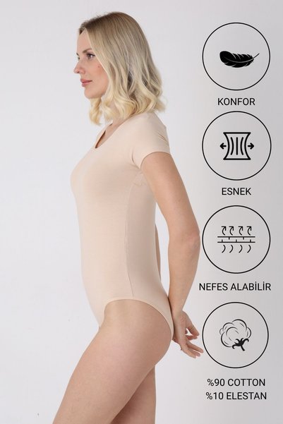 Altınay Women's Half Sleeve Snap Fastener Bodysuit/Leotard 90% Cotton